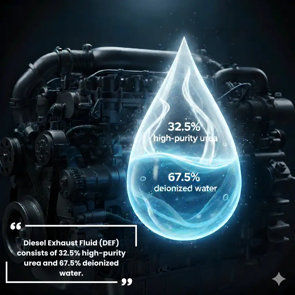 (Diesel Exhaust Fluid) DEF components consist of 32.5% high-purity urea and 67.5% deionized water