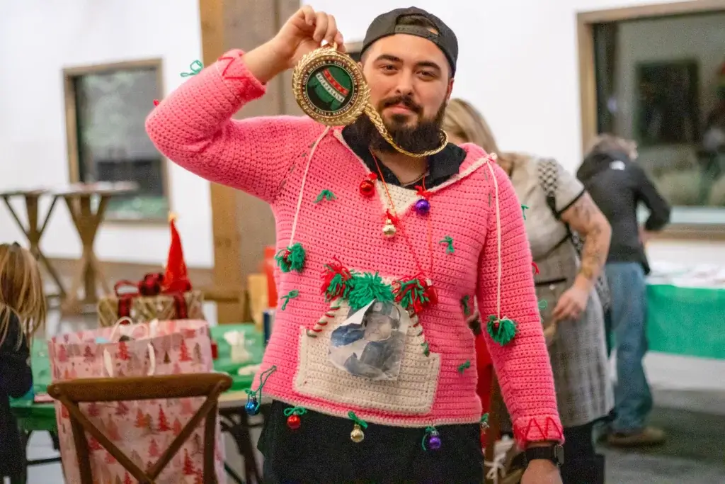 James, ugly sweater champion at Fuel Logic team event