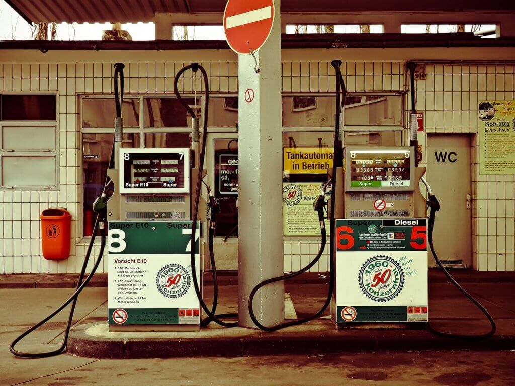 vintage gas station equipped with classic fuel dispensers